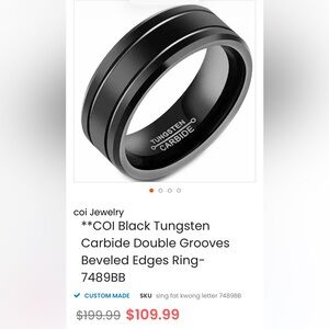 Black Tungsten Carbide Ring with Double Grooves